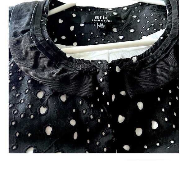 Eric Signature Women’s Black Eyelet Blazer Hook & Loop Closure 100% Cotton Sz 14 - Picture 7 of 8